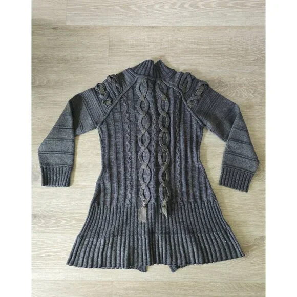 Covelo Wool Angora Rabbit Silk Cotton Cable Knit Mock Neck Cardigan Sweater M - Picture 11 of 15